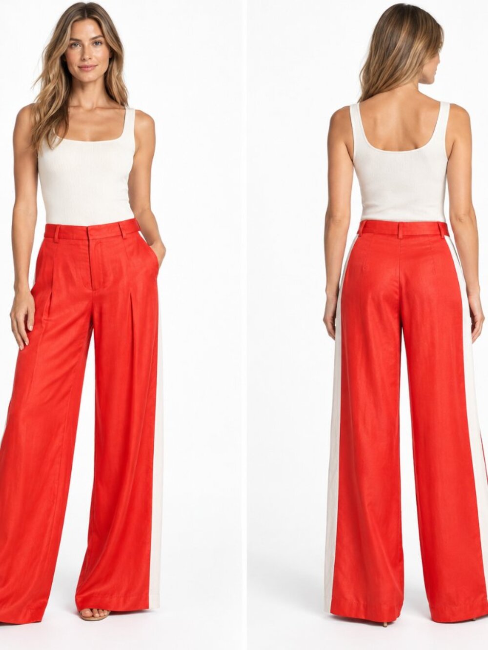 TWP Sullivan With Tux Coated Viscose Linen Wide Leg Pants Red Bone Size 0